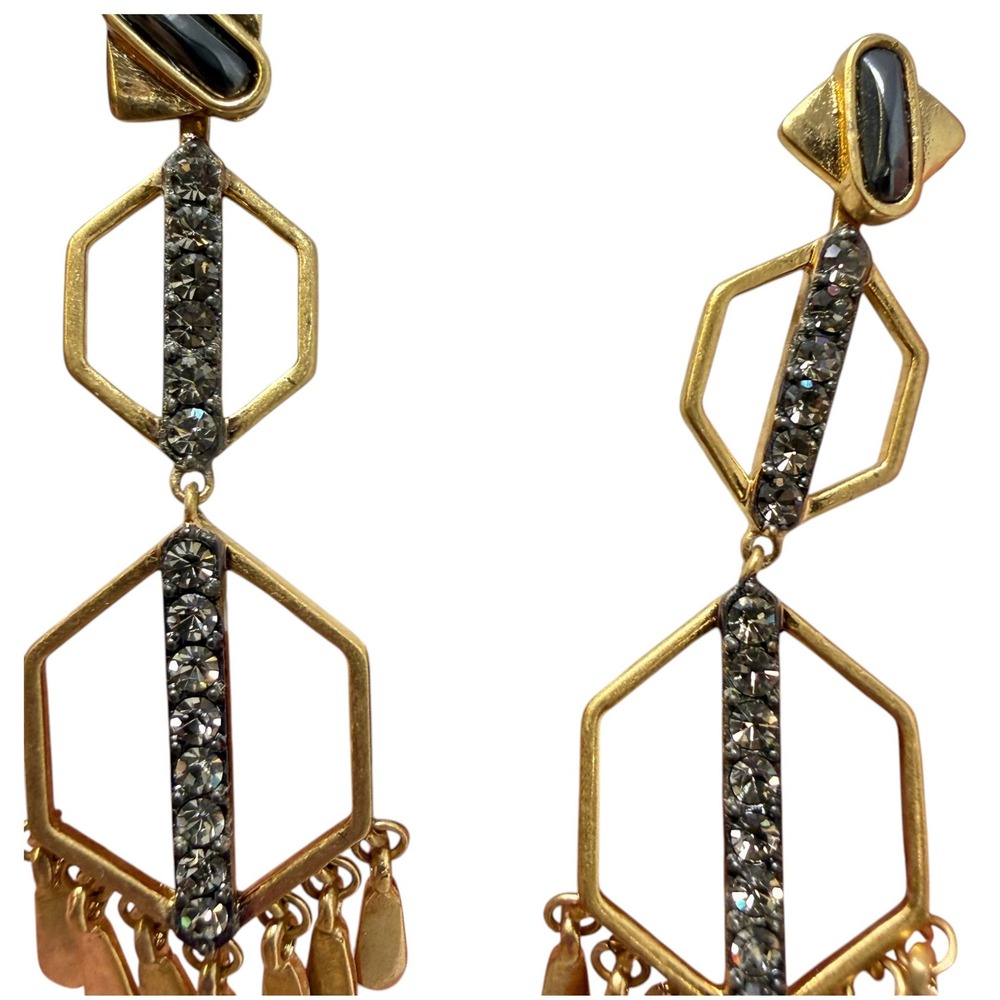 Stella & Dot Drop Earrings Women Gold Tone Geometric Fringe Crystal Pierced